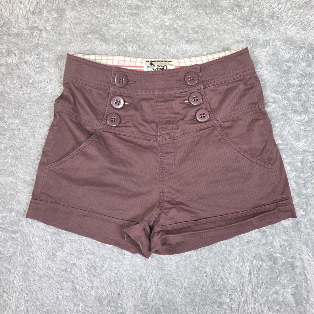 Triple Five Soul High Waisted Sailor Shorts Plum Brown Cuffed Y2K Streetwear 6